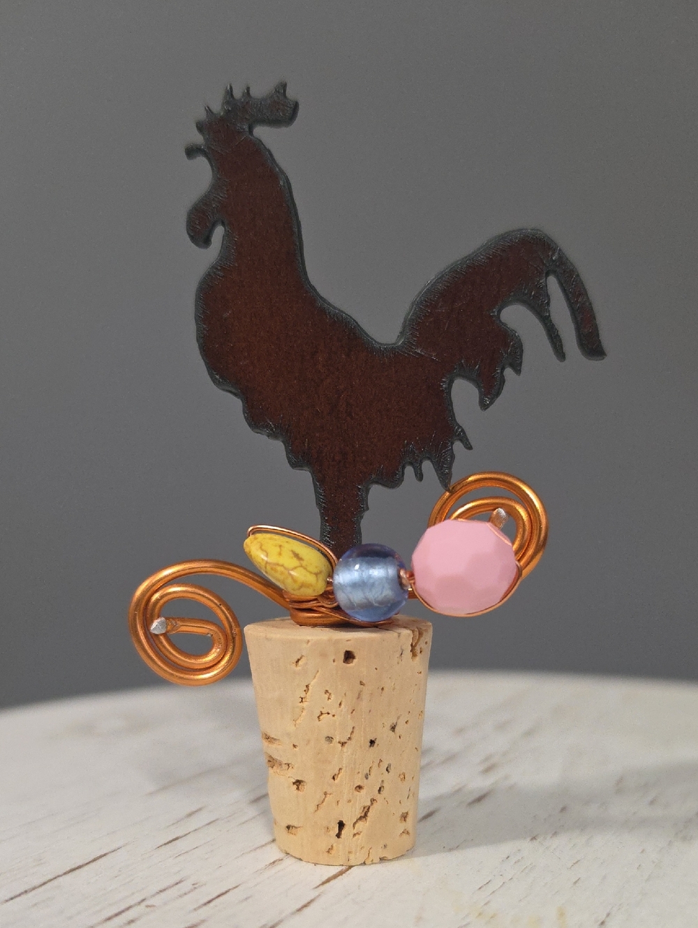 Rooster Wine Bottle Stopper With Colorful Beads